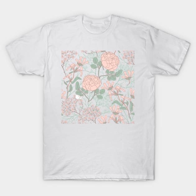 Light pink and green flowers pattern T-Shirt by gronly